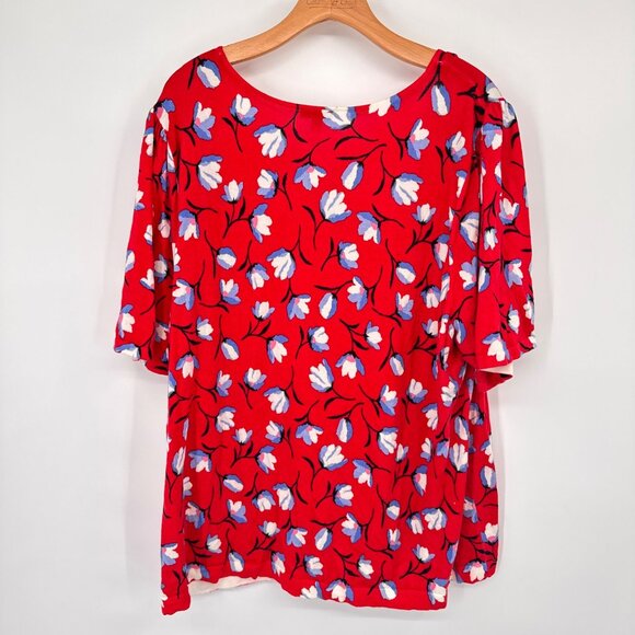 Talbots Plus size 3X Red Floral puff half sleeve floral sweater Scoop Neck - Picture 9 of 10
